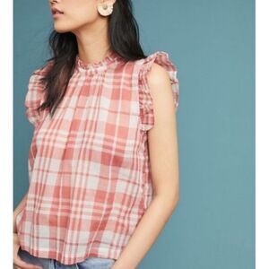 Anthropologie Isabella Sinclair plaid high‎ neck ruffle top S
